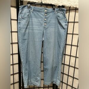 Code Bleu Striped Blue Denim WOMENS WIDE LEG CROP JEANS COSTAL, PLUS SIZE 16W
